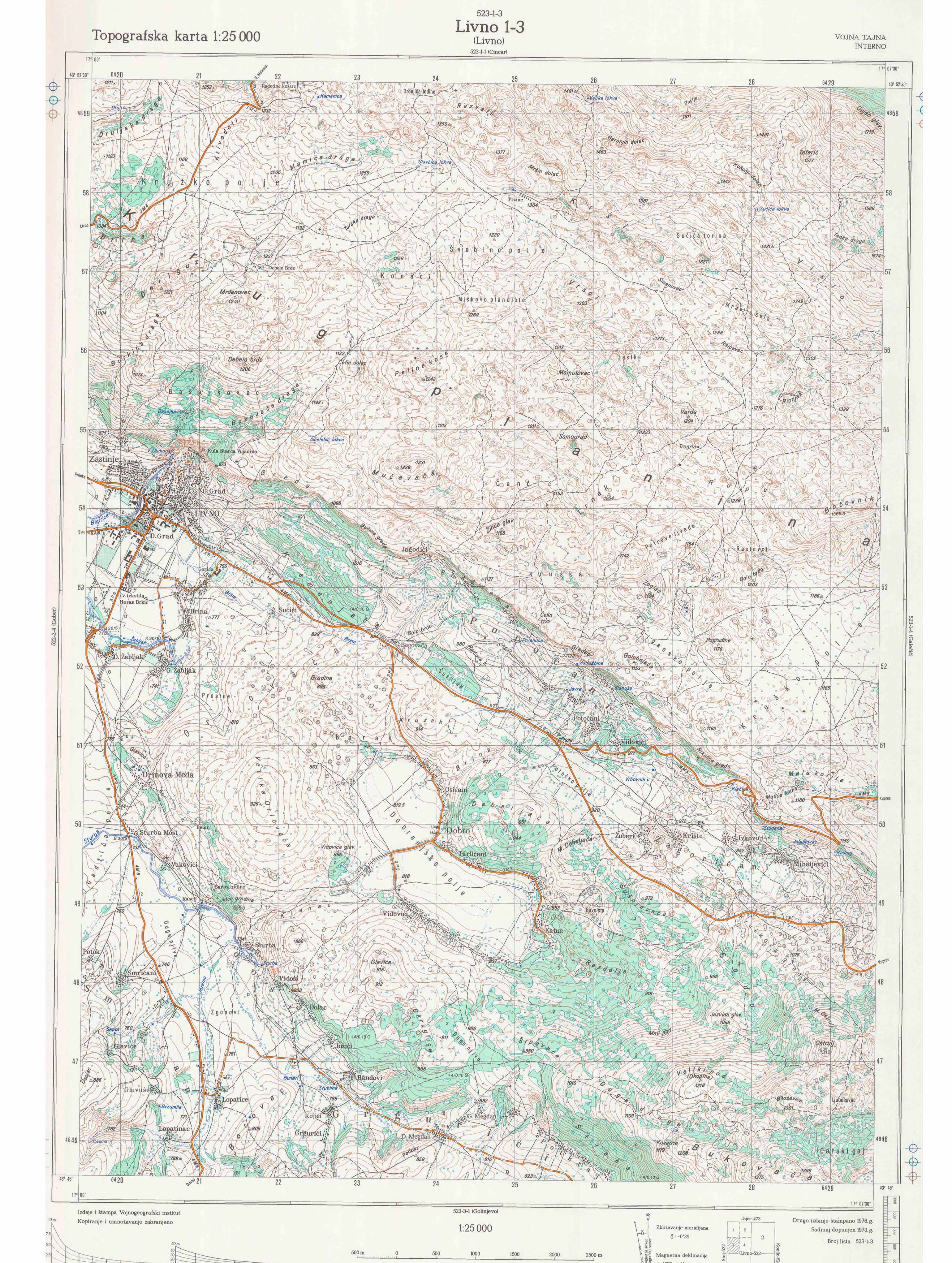  topografska karta BiH 25000 JNA  Livno